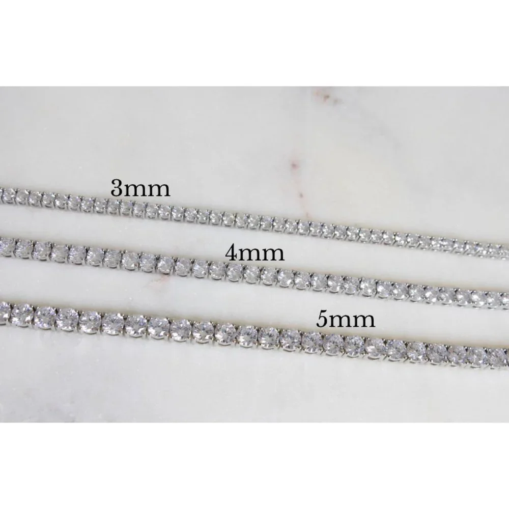 Diamond Tennis Necklace, Cubic Zirconia Tennis Necklace, 3mm-5mm Tennis Necklace - Picture 4 of 10
